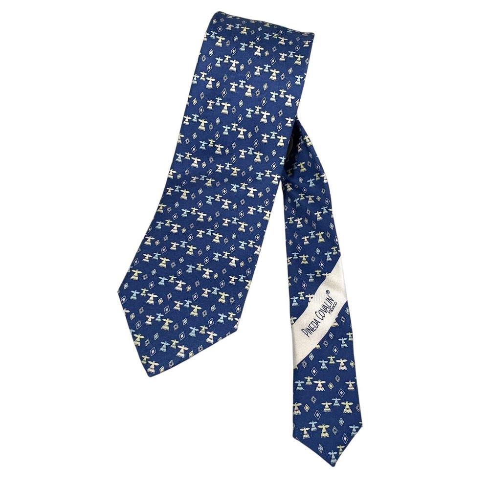 Pineda Covalin Necktie‎ Silk Huichol Eagle Pattern Designer Tie Mexico